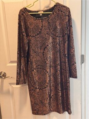 LuLaRoe Long Sleeve Black Dress with Rose Gold Medallion Print